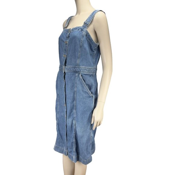LEVI'S Denim Thick VTG Sheath Buttoned Pockets Midi Square Neck Blue Dress M - Picture 5 of 10